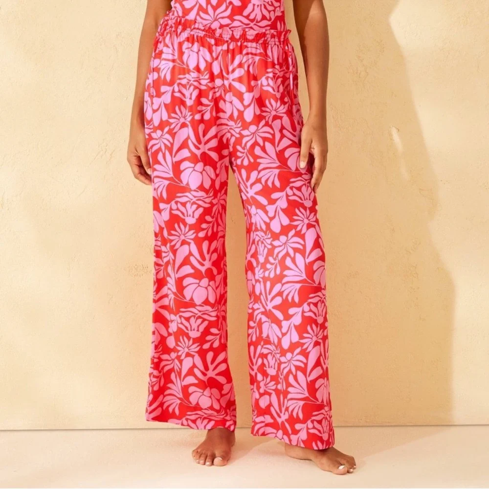 Shade and Shore Tropical Print Ruffle Waist‎ Cover up Pants XL